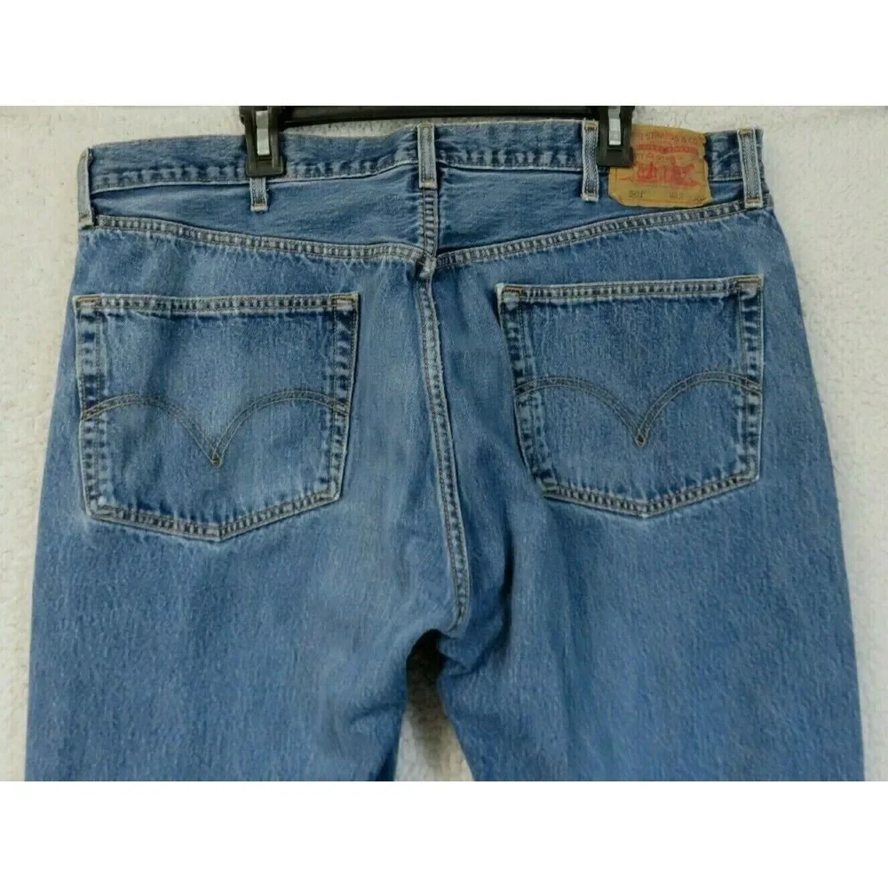 Mens‎ Levis 501 XX Denim Blue Jeans Cotton Straight Leg 42x30 Wear On Hems